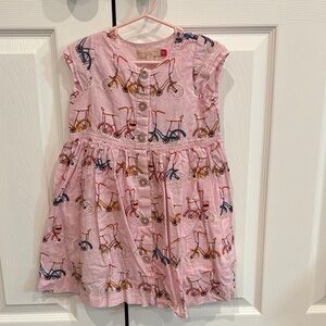 Pink Chicken Kids Dress with Bicycle Print